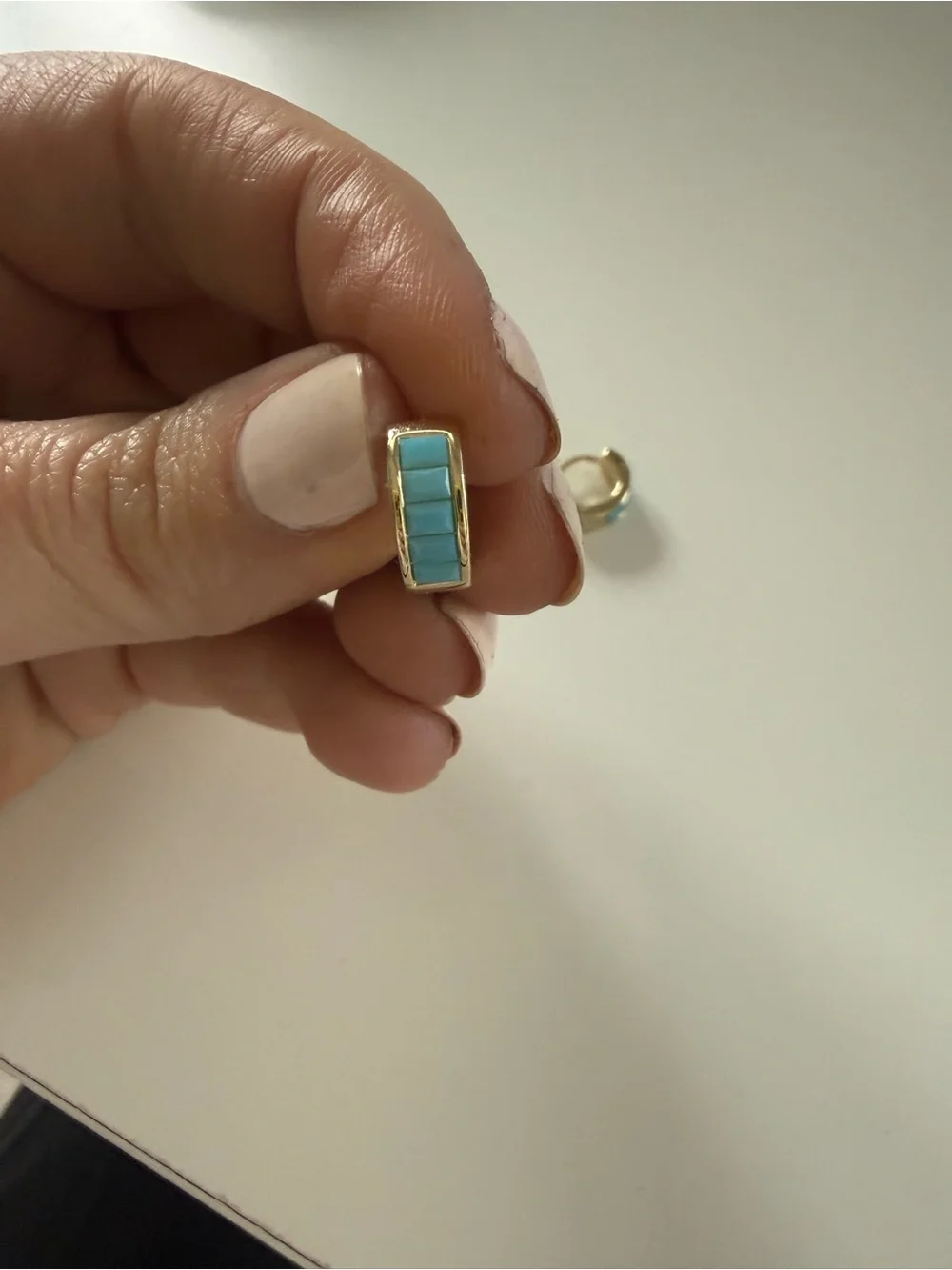 Kendra Scott Gold Huggie Earrings with Turquoise Inlay - Picture 2 of 3